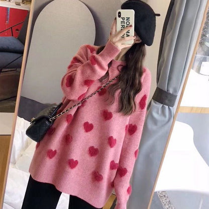 Damen Pullover Weiches Material Herzenmuster Eveloria