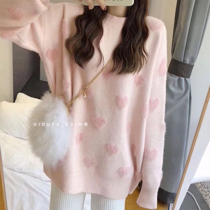 Damen Pullover Weiches Material Herzenmuster Eveloria