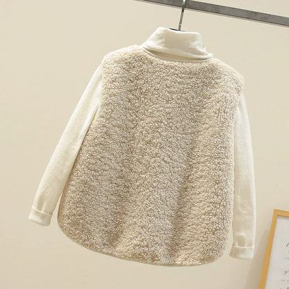 Damen Teddyweste Relaxed Fit V-Ausschnitt mit Knöpfen und Taschen