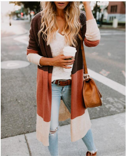 Damen Strickcardigan mit Blockstreifen Anthrazit
