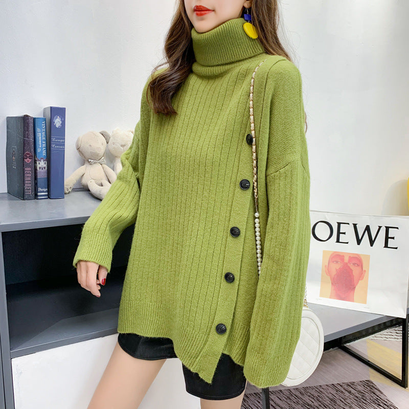 Damen Stehkragenpullover Kuschelig Knopfdetail Eveloria