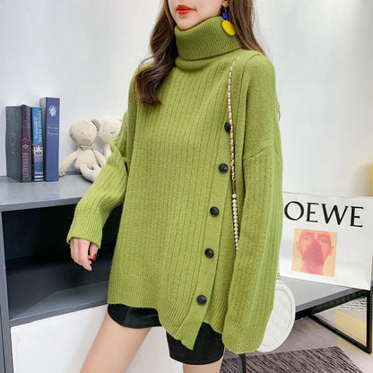 Damen Stehkragenpullover Kuschelig Knopfdetail Eveloria