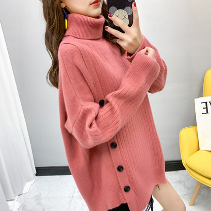 Damen Stehkragenpullover Kuschelig Knopfdetail Eveloria