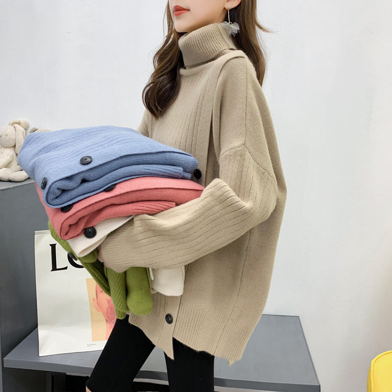 Damen Stehkragenpullover Kuschelig Knopfdetail Eveloria