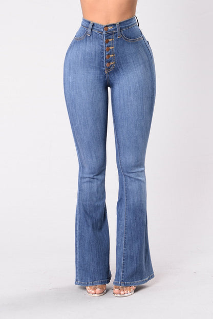 Damen Highwaist Flared Jeans mit Knöpfen Eveloria