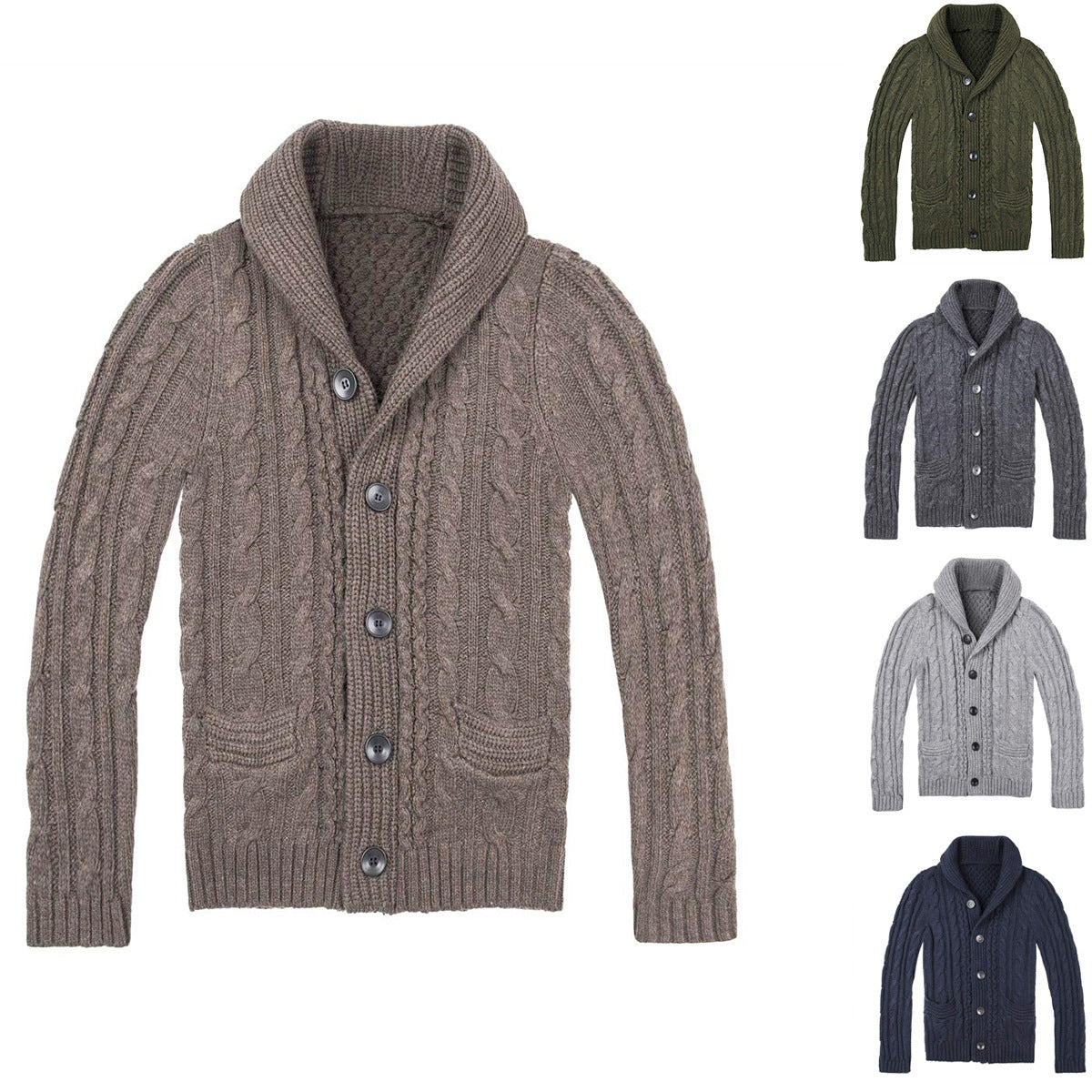Herren Strickjacke Zopfmuster Mit Taschen Beige