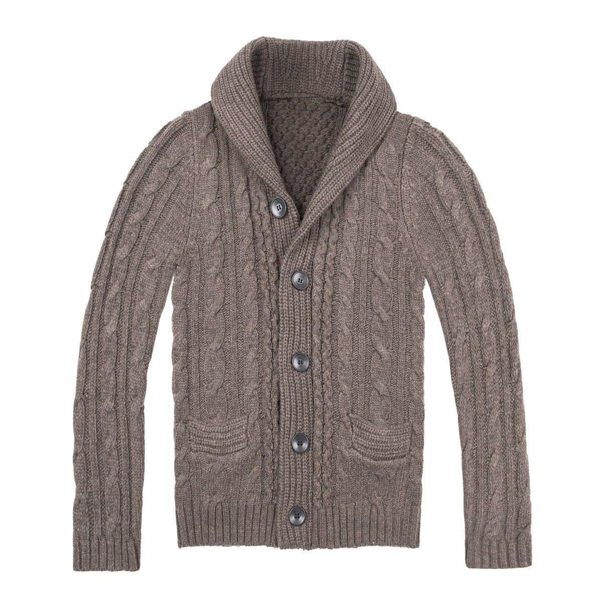 Herren Strickjacke Zopfmuster Mit Taschen Beige