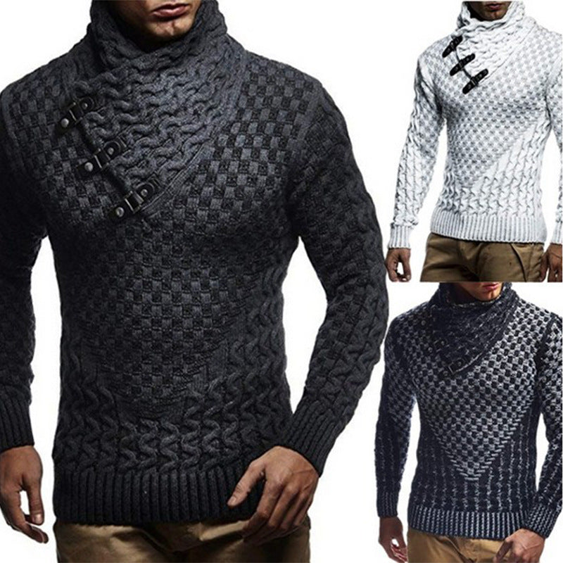 Herren Strickpullover Zopfmuster Hochgeschlossener Kragen Beige