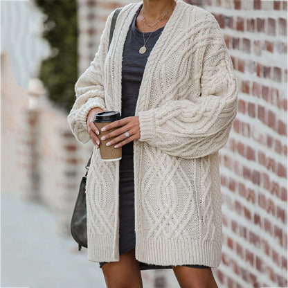 Damen Strickcardigan Zopfmuster Lockerer Schnitt