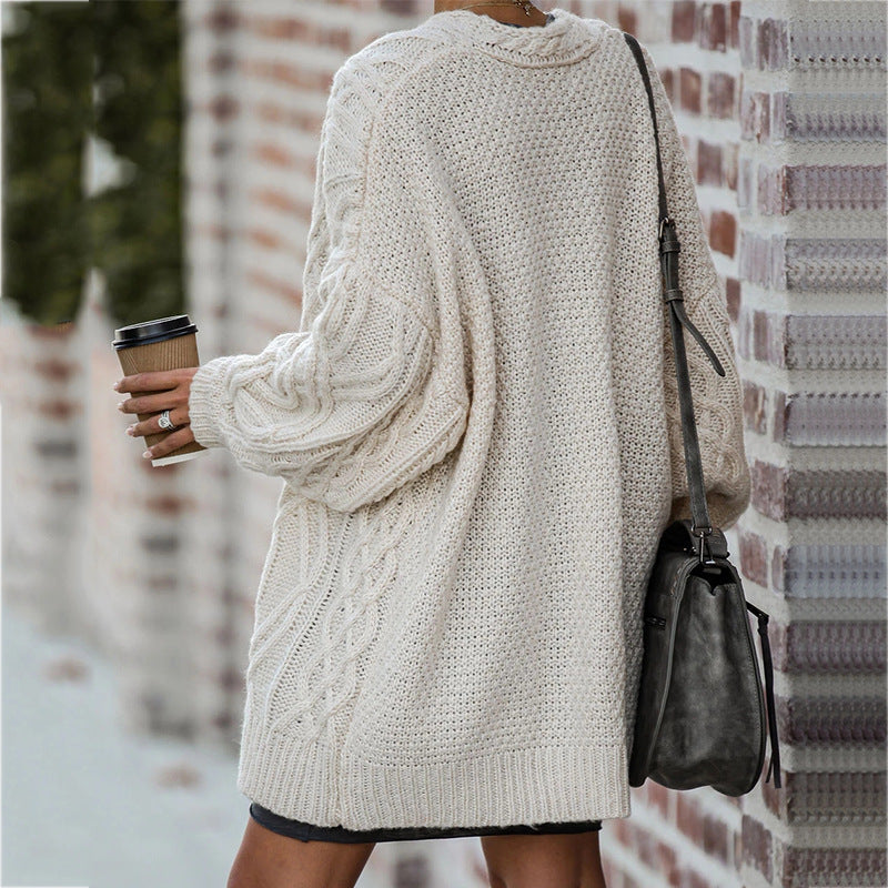 Damen Strickcardigan Zopfmuster Lockerer Schnitt