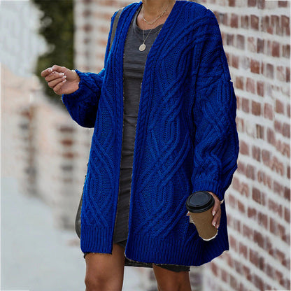 Damen Strickcardigan Zopfmuster Lockerer Schnitt - Eveloria