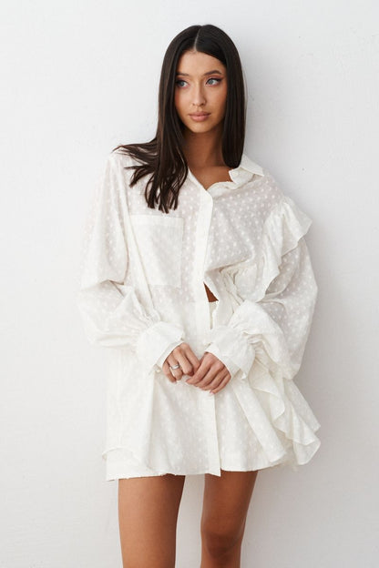 Weißes Baumwollshirt und Shorts Set - Norvielle