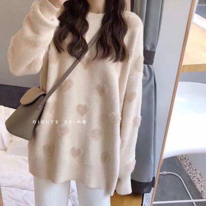 Damen Pullover Weiches Material Herzenmuster Eveloria