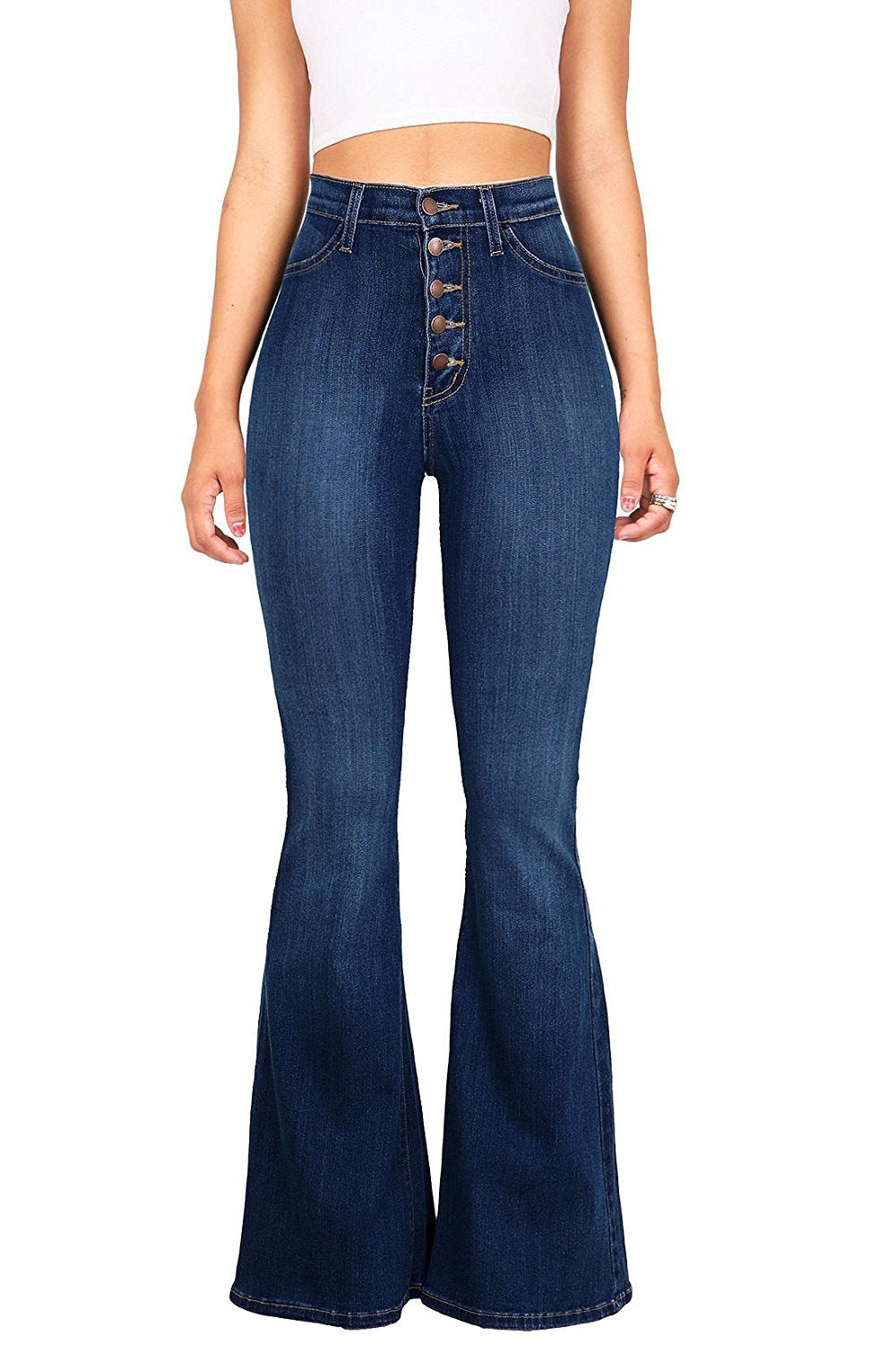Damen Highwaist Flared Jeans mit Knöpfen Eveloria - Eveloria