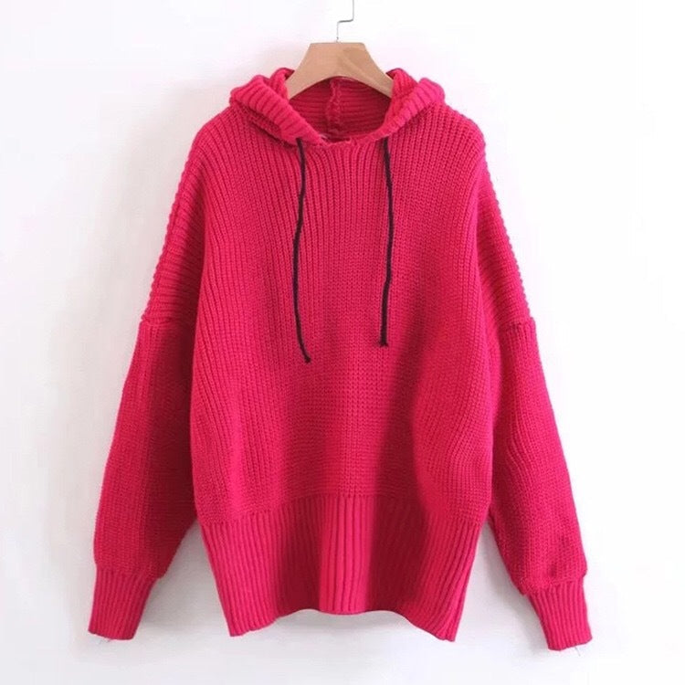Damen Strickpullover Oversized Kapuze Eveloria