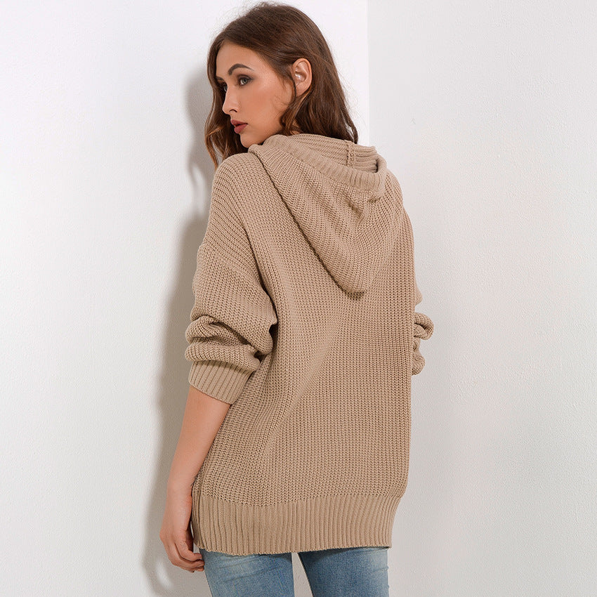 Damen Strickpullover Oversized Kapuze Eveloria