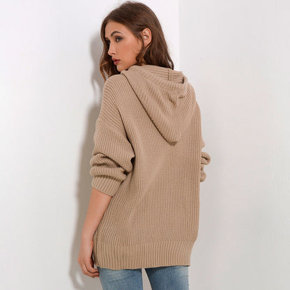 Damen Strickpullover Oversized Kapuze Eveloria