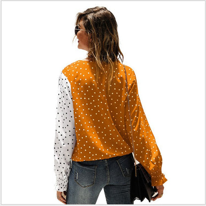 Damen Bluse Asymmetrisches Punkten-Design Elastische Ärmel