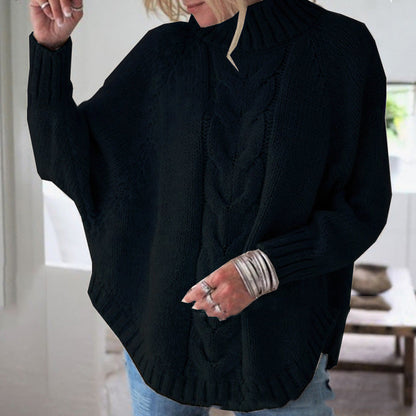 Damen Grobstrickpullover Hochkragen Zopfmuster