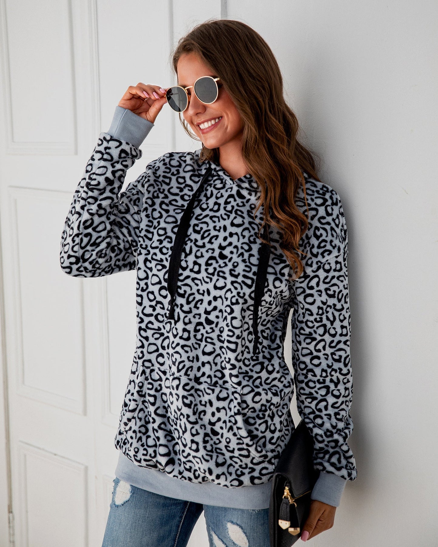 Damen Kapuzenpullover Leopardenmuster Eveloria