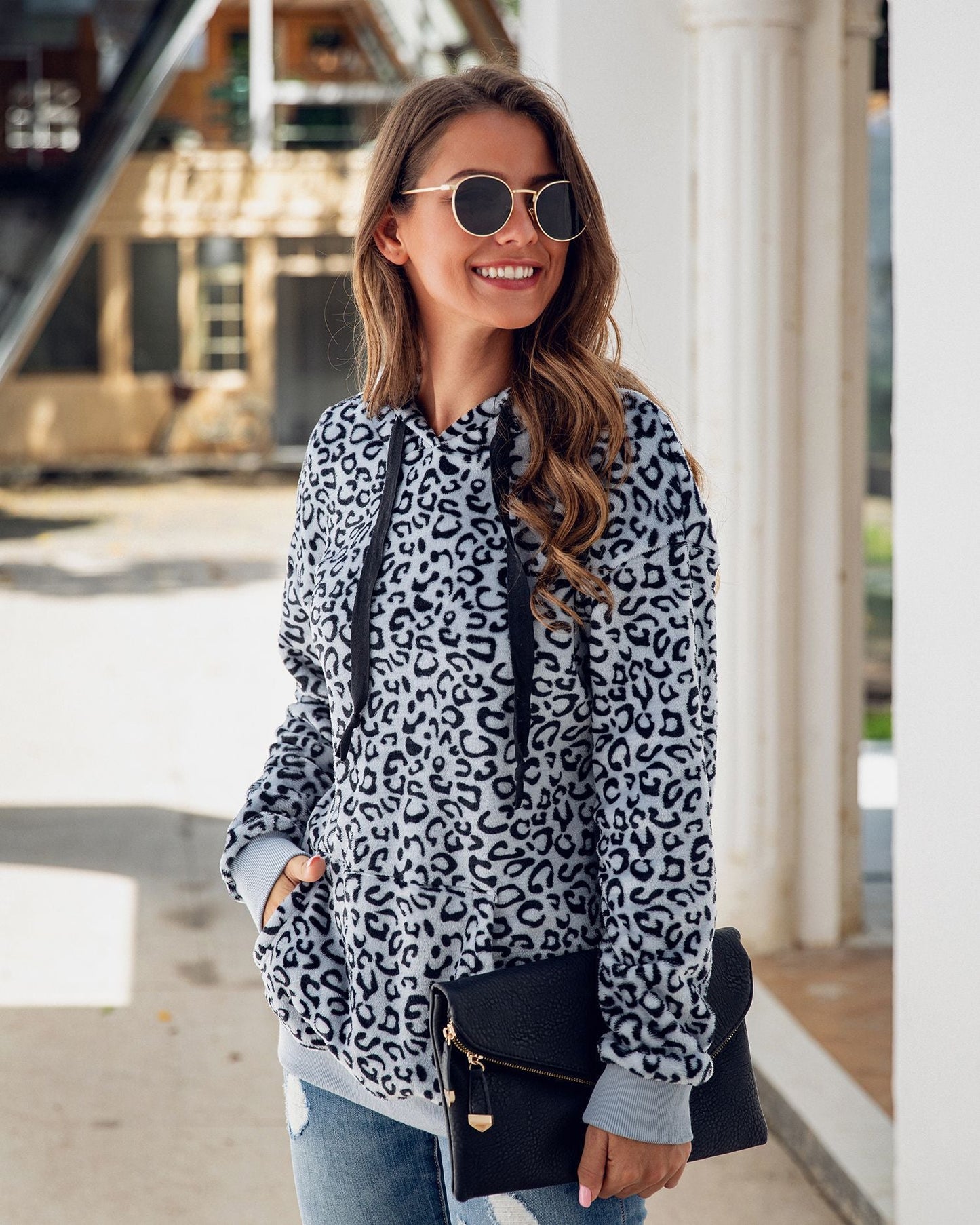 Damen Kapuzenpullover Leopardenmuster Eveloria