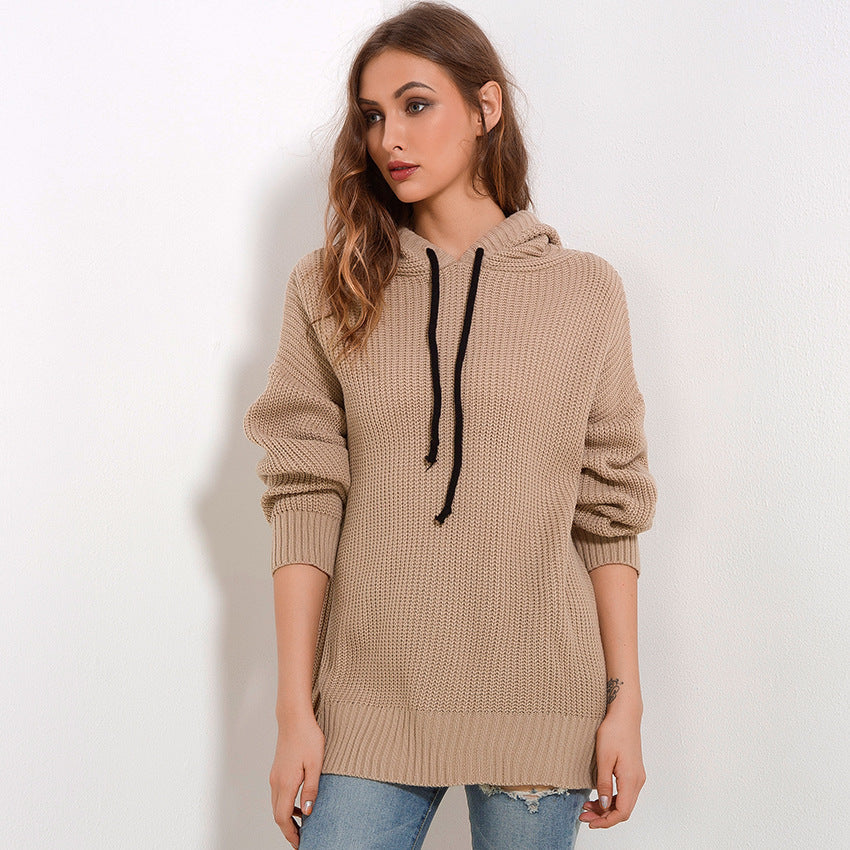 Damen Strickpullover Oversized Kapuze Eveloria
