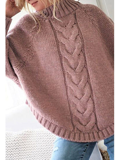 Damen Grobstrickpullover Tiefrollkragen Zopfmuster Beige