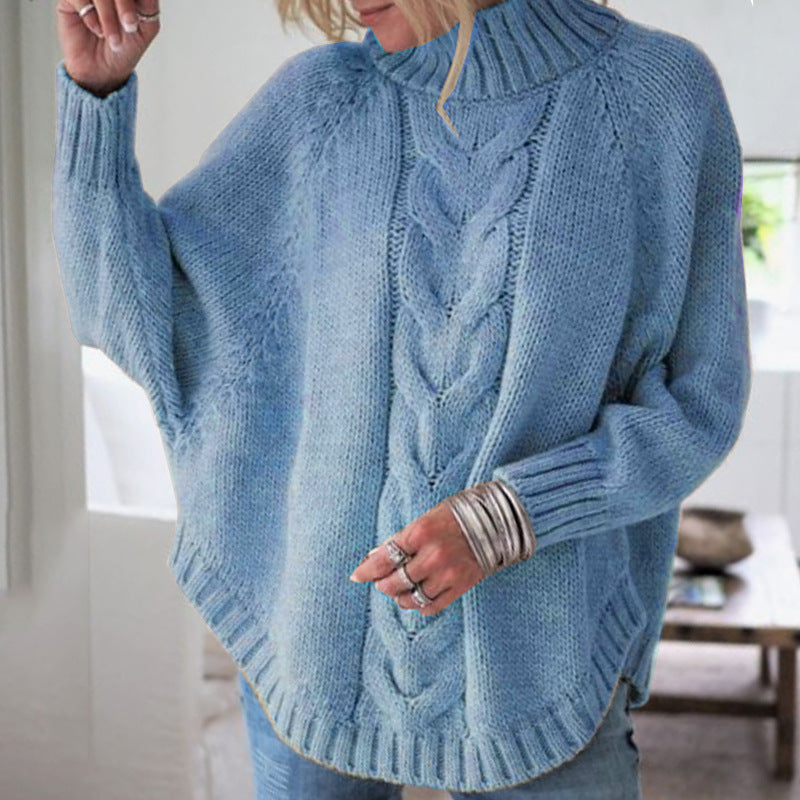 Damen Grobstrickpullover Tiefrollkragen Zopfmuster Beige
