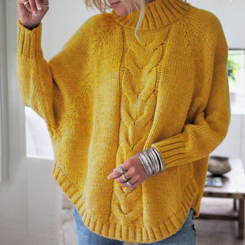 Damen Strickpullover Hochkragen Zopfmuster