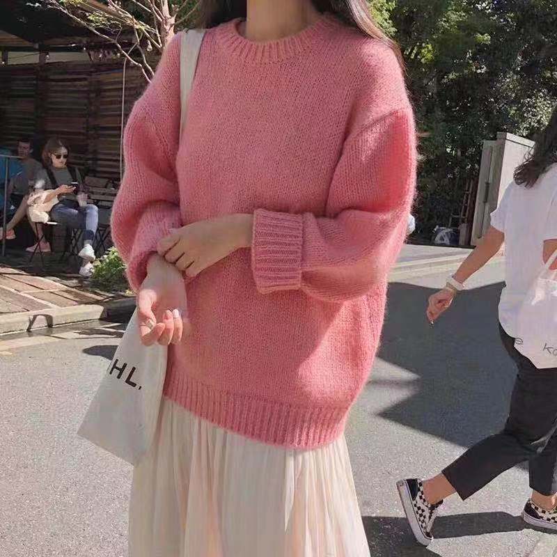 Damen Pullover Weit Kuschelig Lässig Beige