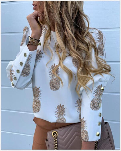Damen Langarmshirt Eveloria mit Schriftzug und Knöpfen