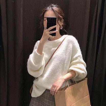Damen Pullover Weit Kuschelig Lässig Beige