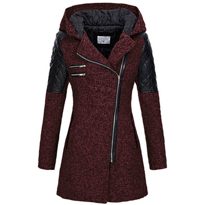 Damen Steppjacke mit Kapuze und asymmetrischem Reißverschluss