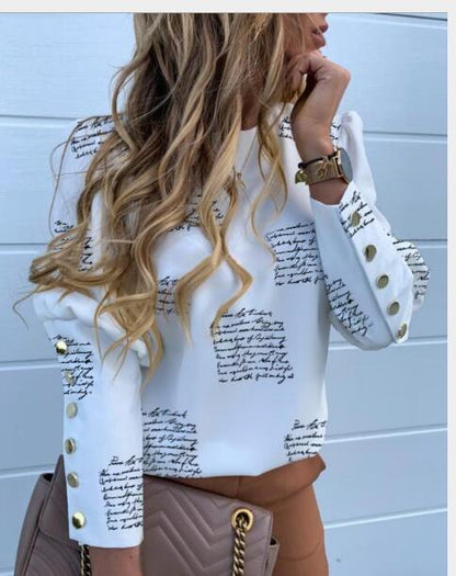 Damen Langarmshirt Eveloria mit Schriftzug und Knöpfen