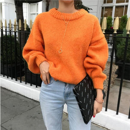 Damen Pullover Weit Kuschelig Lässig Beige - Eveloria