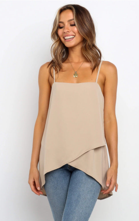 Damen Chiffon-Oberteil Asymmetrisch Spaghettiträger