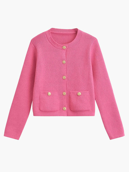 Damen Strickjacke Klassisch Mit Taschen Details