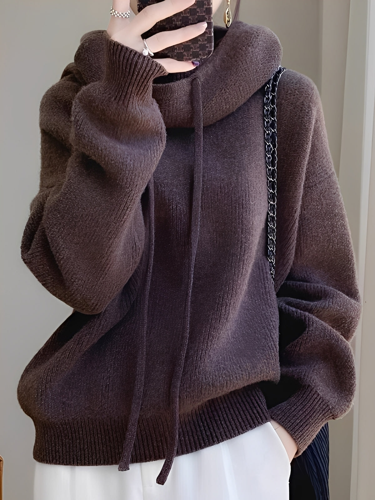 Damen Strickpullover Rollkragen Kaschmir Kuschelig Beige