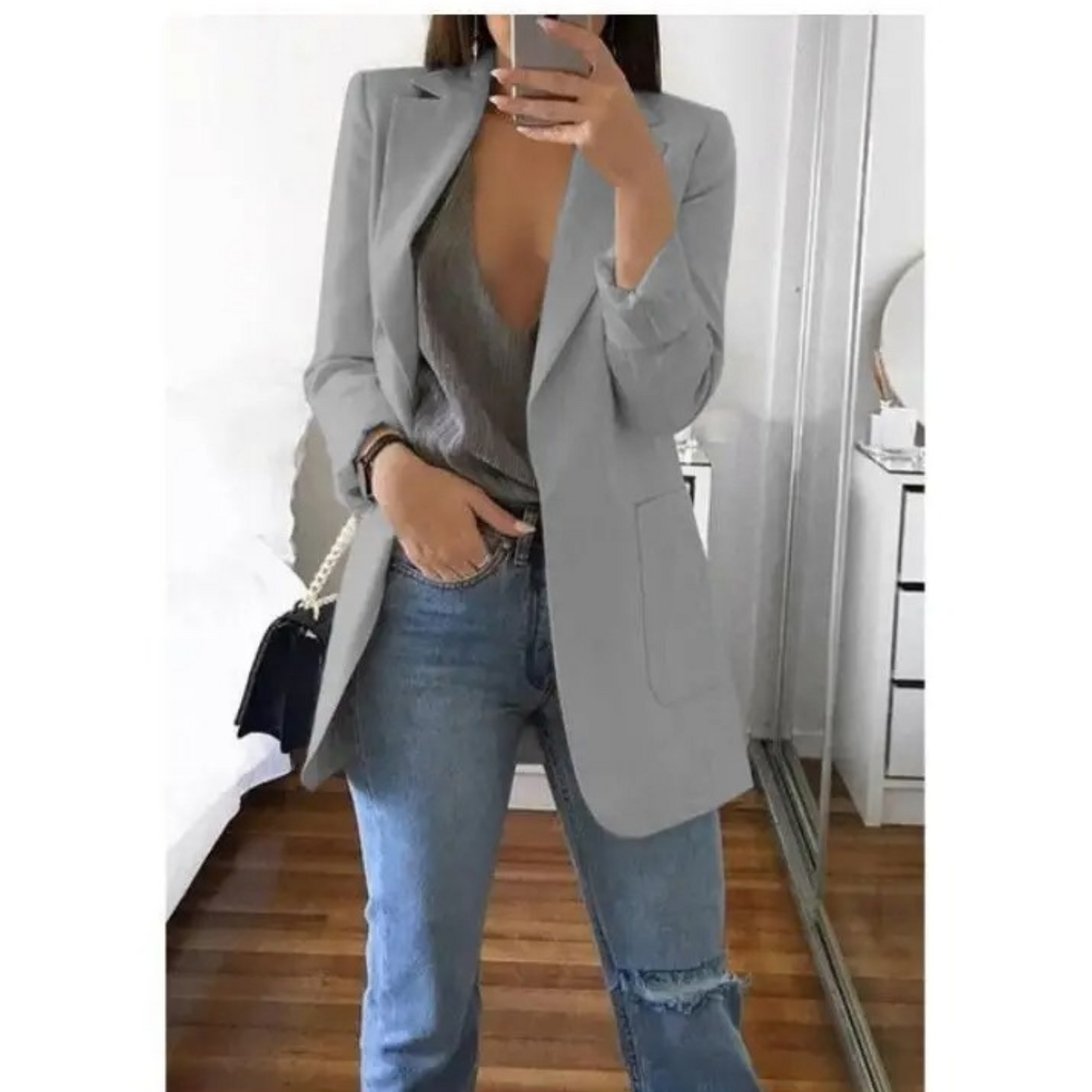 Damen Doppelreihiger Blazer Bürooutfit mit Druck