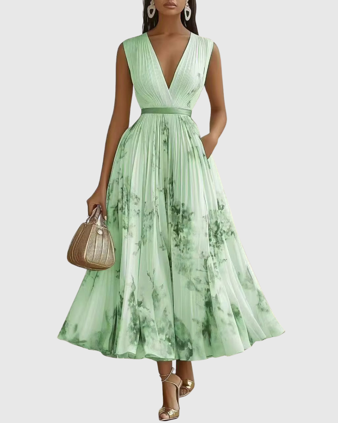 Isabella Damen Ärmelloses Midi Kleid Geplissiert Blumenmuster