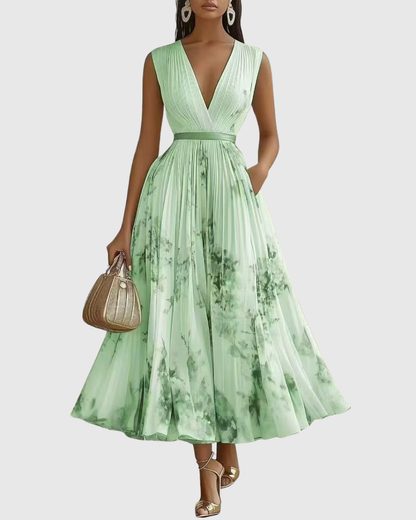 Isabella Damen Ärmelloses Midi Kleid Geplissiert Blumenmuster