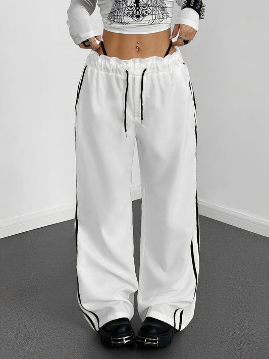 Damen Gerade-Hose Weite Fit Seitenstreifen Schwarz - Eveloria
