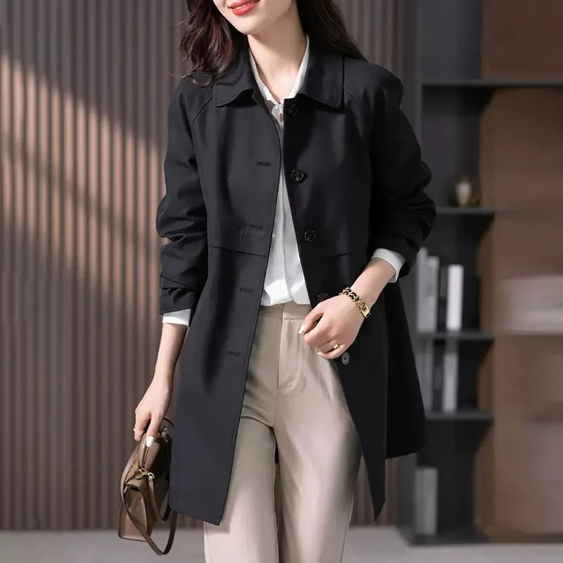 Eveloria Damen Trenchcoat Kurz Baumwolle Beige