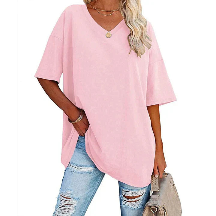 Eveloria Damen V-Ausschnitt T-Shirt Leicht Lockeres Baumwolle Weiß