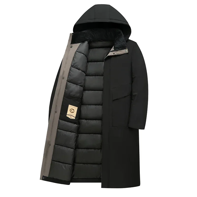 Herren Steppmantel Lang mit Kapuze Winter