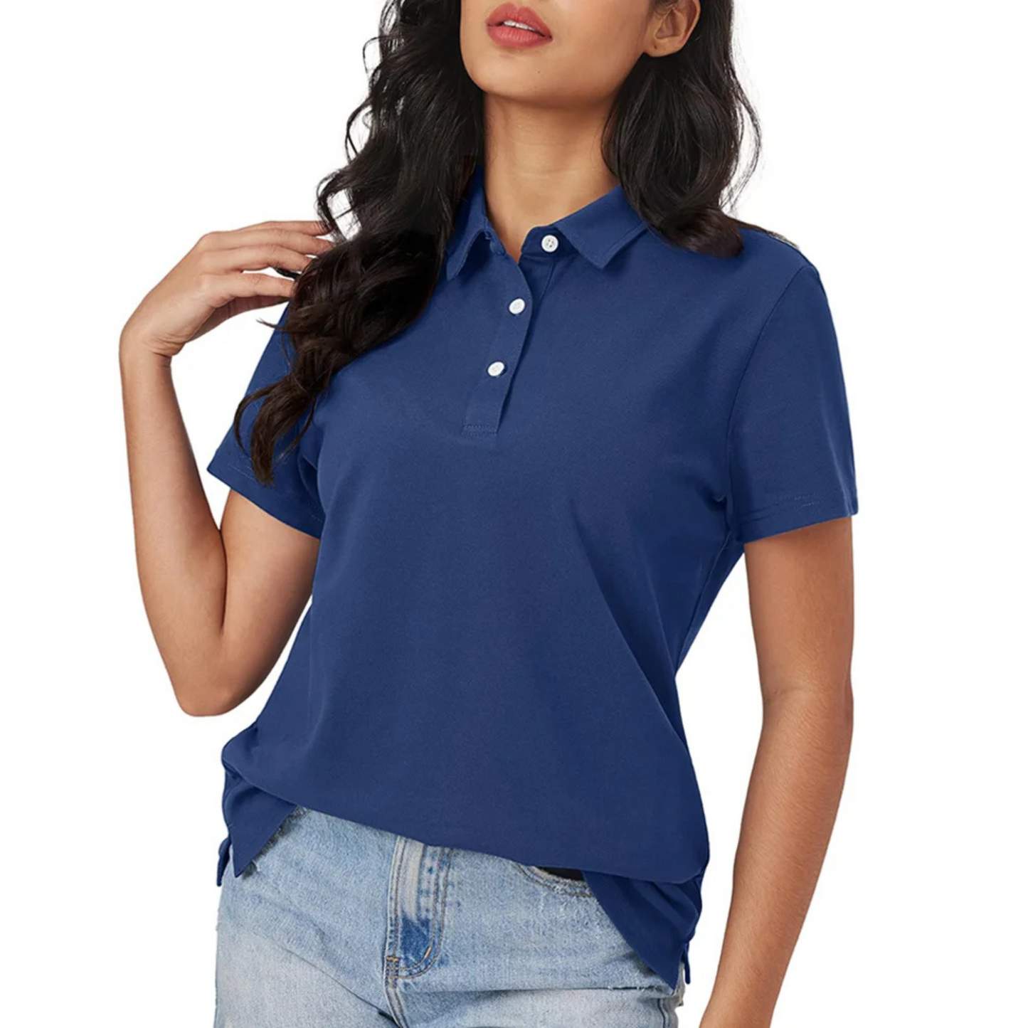 Eveloria Damen Polo Blau Seide Atmungsaktiv Leicht