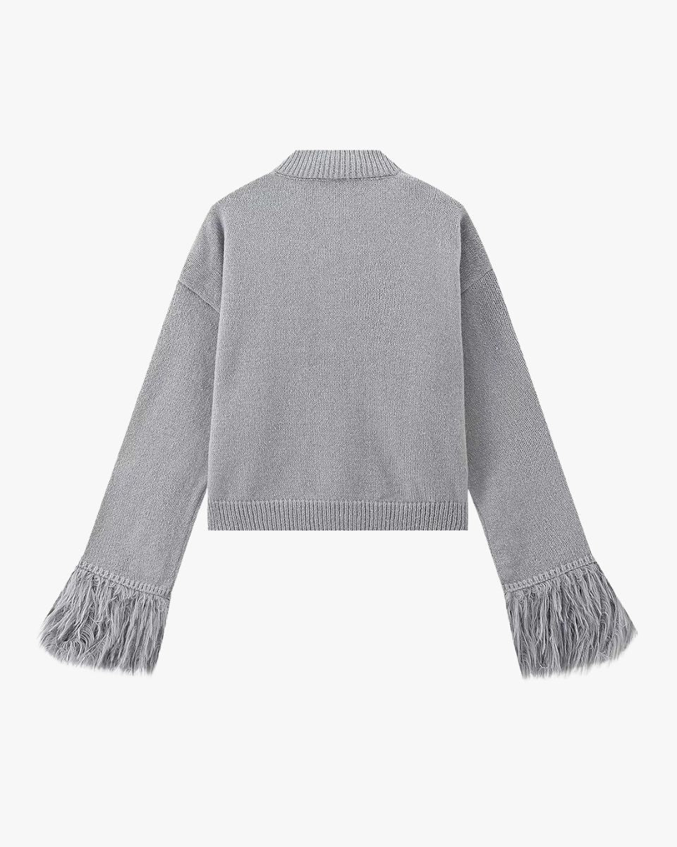 Damen Strickjacke Knöpfe Federärmel