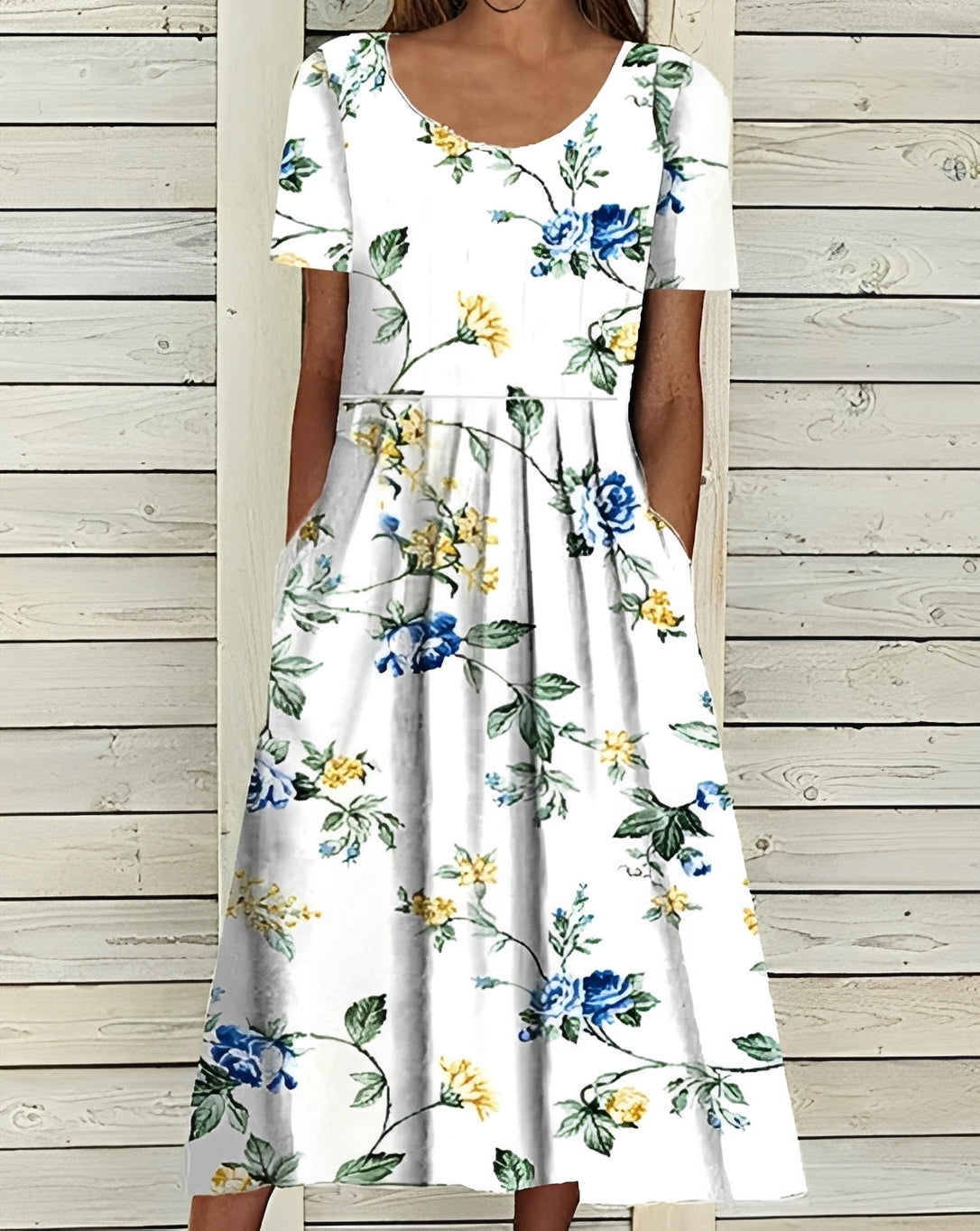 Damen Midikleid Elegantes Floralkleid Fließend
