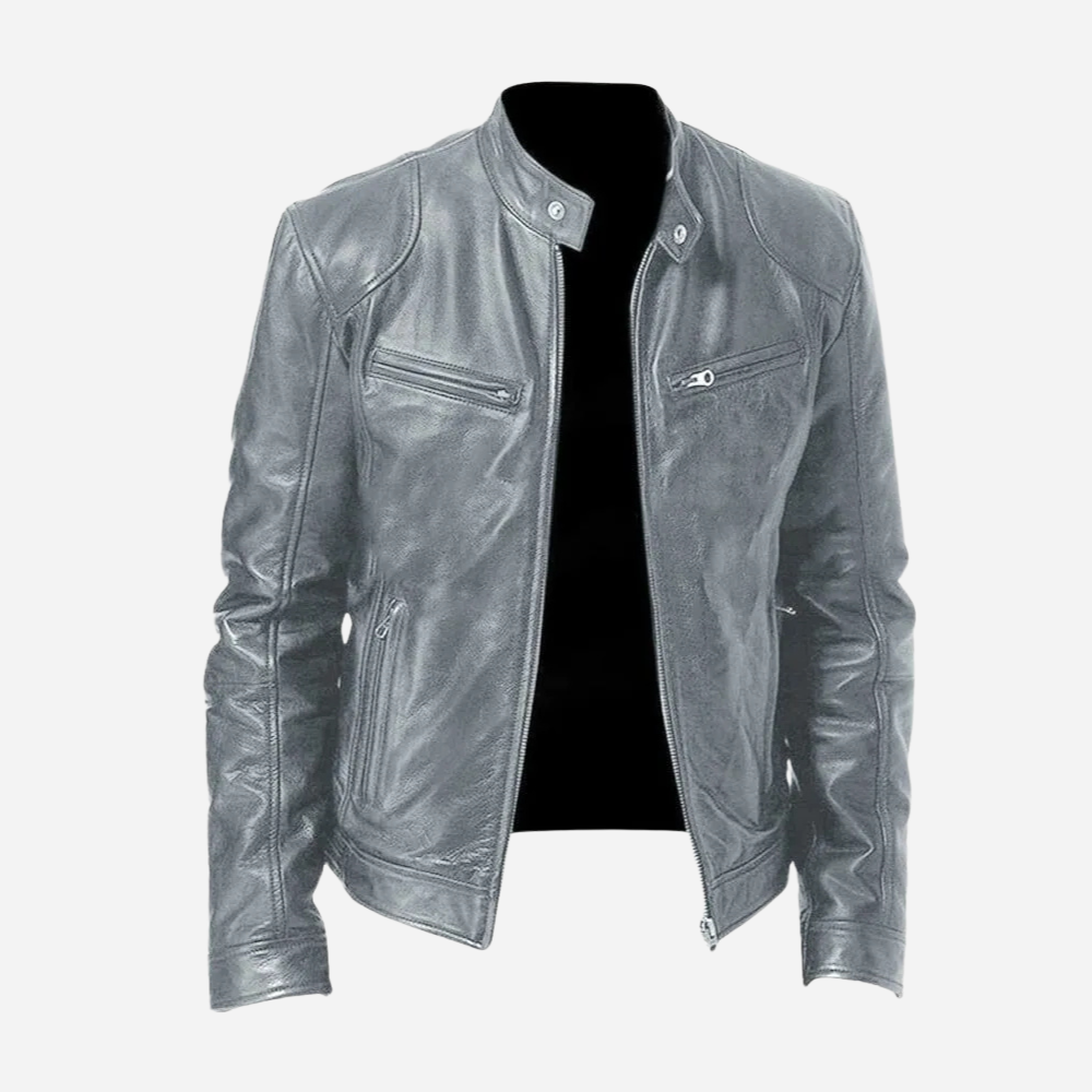 Herren Lederjacke Dunkelblau Bikerstil
