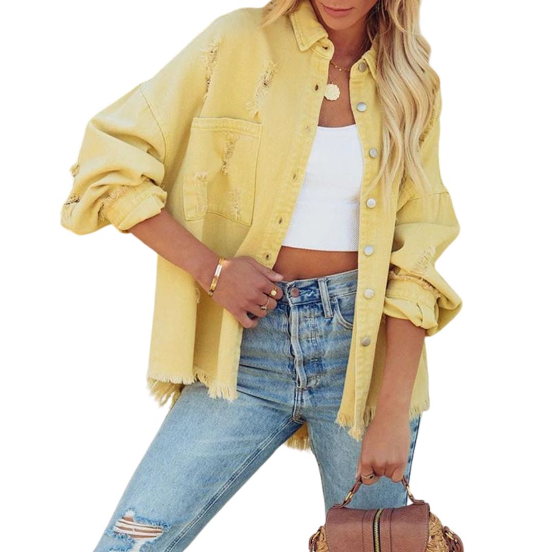 Damen Jeansjacke Denim Used Look Blau